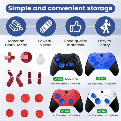 Complete Component Pack for  One Elite Series 2 Elite Edition Controller Metal Button Bag Charger Set Red 1