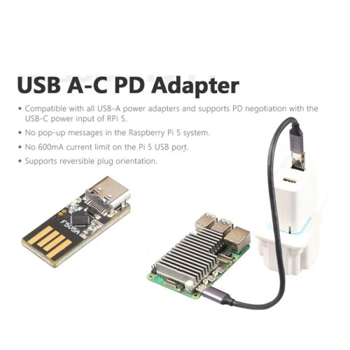 For Raspberry Pi USB A-C PD Adapter 5V5A PD Power Module Adapter Solve the System Non-PD Power Warning Without Cable 1