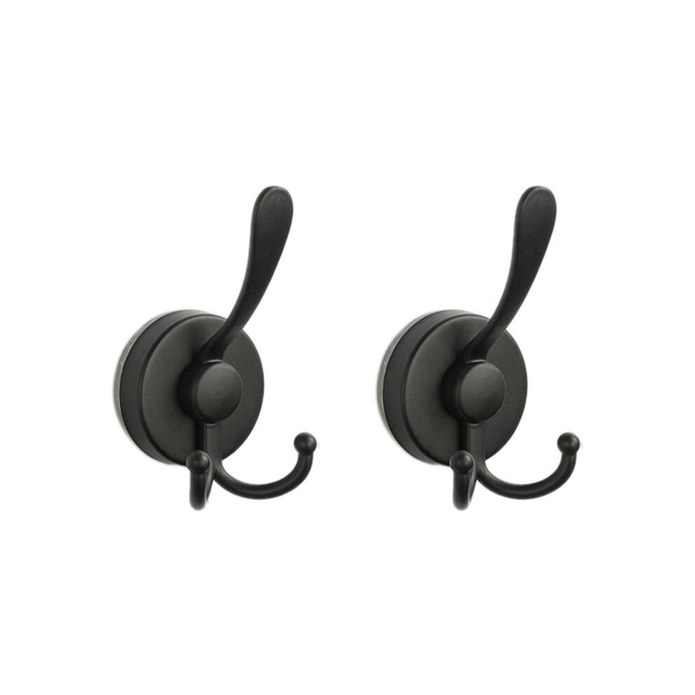 2Pcs Stainless Steel Sucker Double Hook Punch-Free Powerful Sucker Hook Reusable Rust-Proof Clothes Hook Black 6132964775688