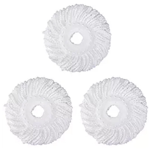3 Replacement Mop Micro- Refill for 360 Spin Magic Mop-Microfiber Replacement Mop -Round Shape Standard Size (White-3 Pack)