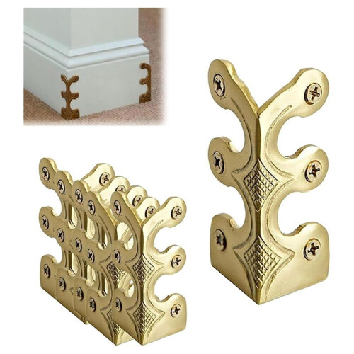10PC Skiffers Baseboard Corner Protectors,Solid Brass Skirting Board Protectors,Baseboard Corner Protectors Gold 1
