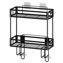 2-Tier over Toilet Storage Shelf - Wall Mounted with Hooks Paper Holder, Bathroom Space Saver Organizer for Home,Black