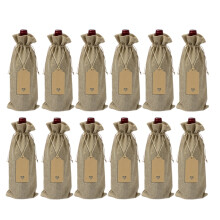 12 Pieces Burlap Wine Bags Jute Wine Bottle Bags with Drawstrings Reusable Wine Gift Bags with Tags for Party Blind Tasting Birthday Wedding Travel