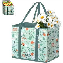 Grocery Bags, Reusable Grocery Bags, Large Capacity Non-Woven Foldable Picnic Bag, Reinforced Bottom with Handles B