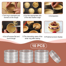 10 Piezas de Postre Redondo de Acero Inoxidable Perforado Pastel de Frutas Quiche Molde de Mousse de Pastel Molde para Hornear de Cocina 6Cm