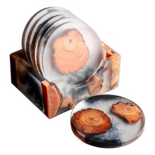 6 Pcs Wood Coasters with Holder, Resin Epoxy Coaster for Drinks, Cool Coaster Art Table Protection Decor