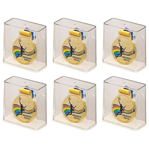 Medal Display Box Single Commemorative Medal Storage Holder Rectangular Transparent Cover Plastic Base 6pcs