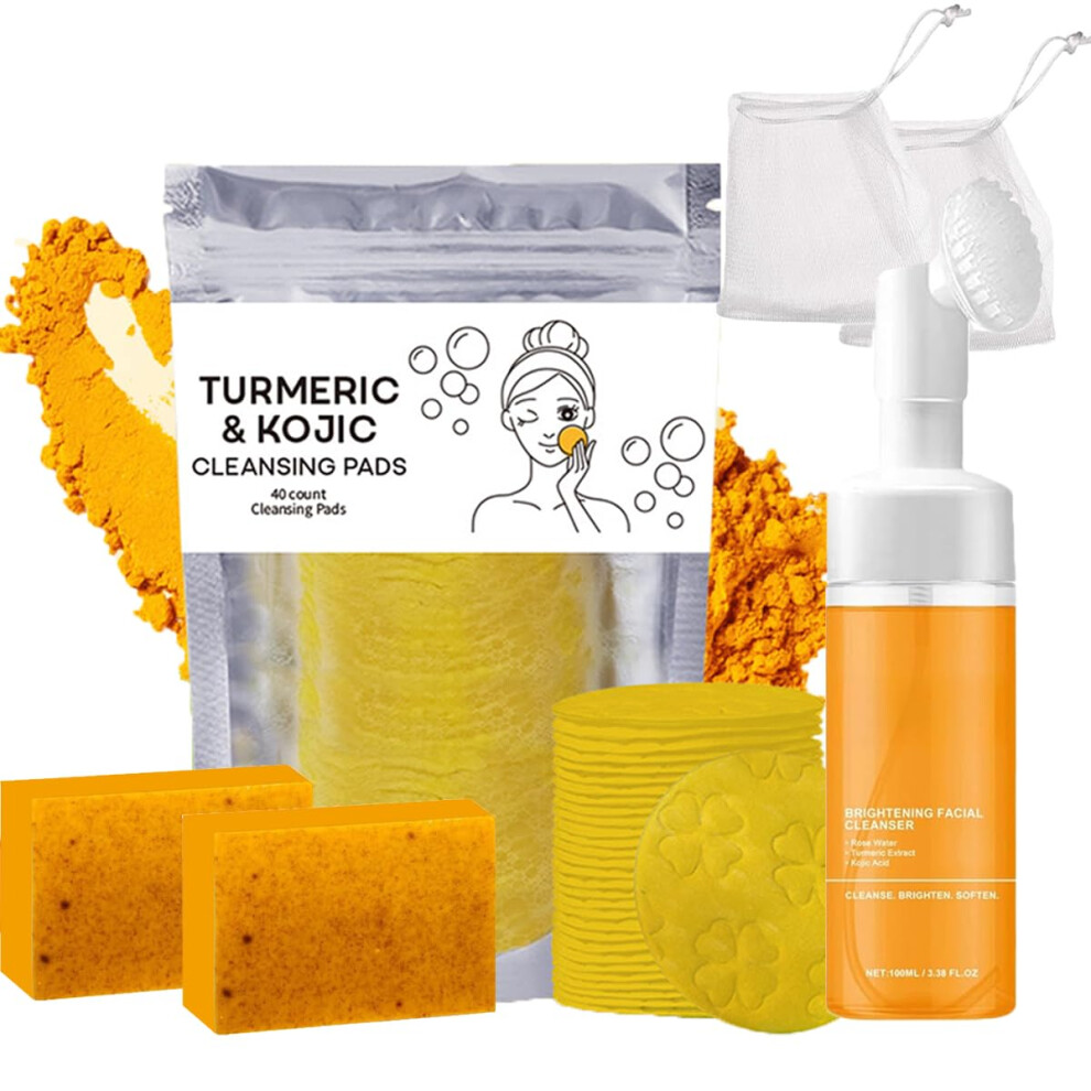 Turmeric Face Wash and Skincare Set for Glowing Skin, Deep Cleansing, Gentle Exfoliation, 4Pcs