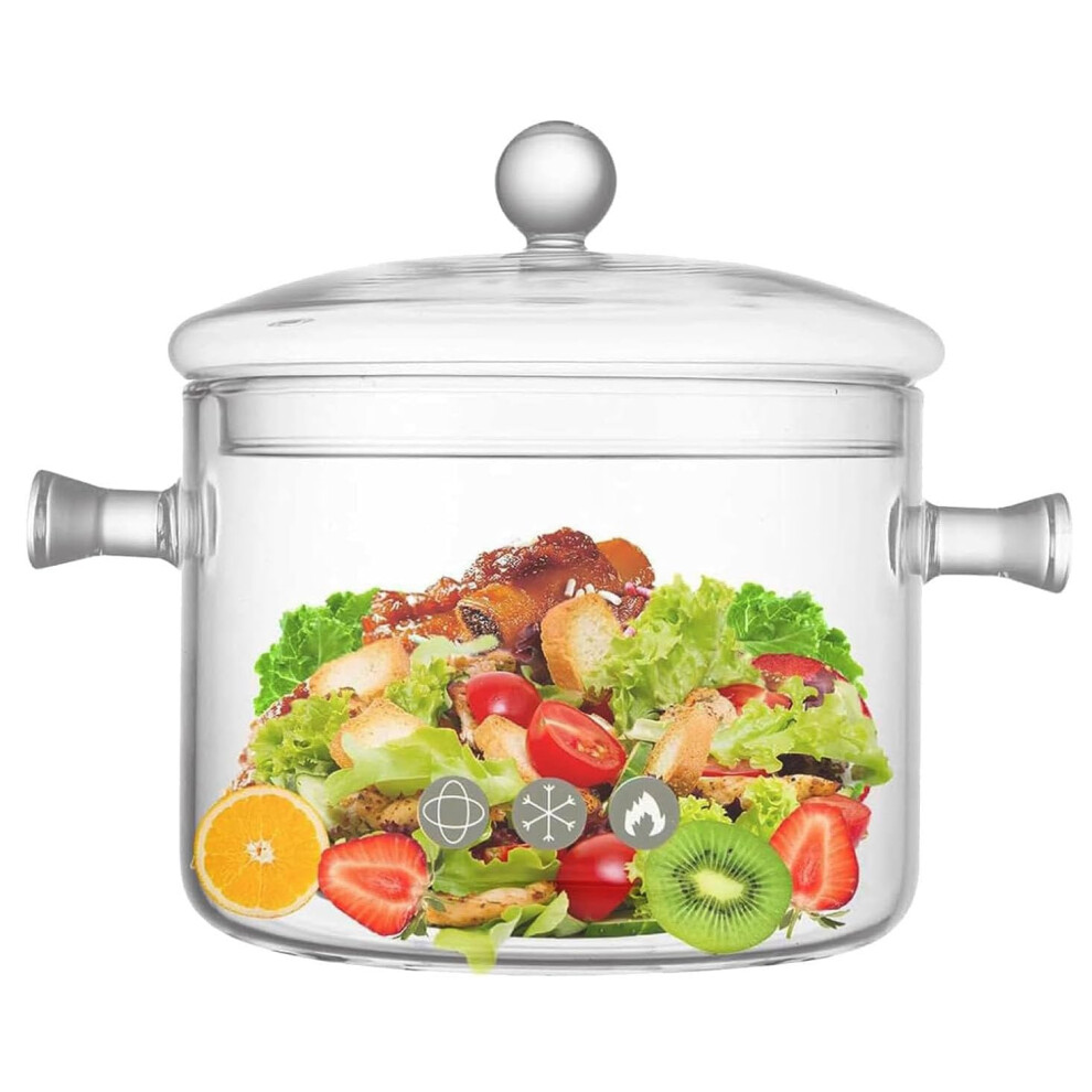Glass Saucepan with Lid 1.7L Heat Resistant Borosilicate Pot for Stove Cooking Soup Pasta Baby Food