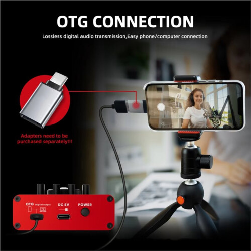 Sound Card Microphone Sound Card  OTG Function for Computer Singin Stage Live Streaming Red 2