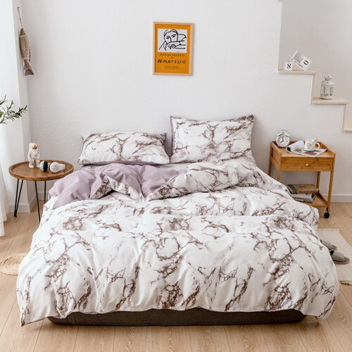 Luxurious Marble Bedding, Microfiber Polyester - Ultra Soft Feel, Maximum Comfort - Elegant White Marble Pattern for US-Queen Size Beds, 3Pcs/Set 1