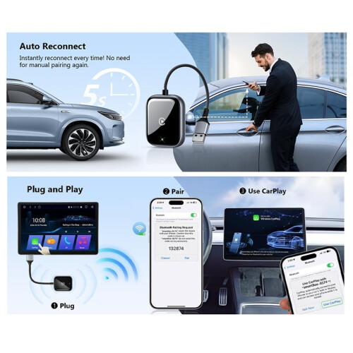 CarPlay Adapter Wired to Wireless Conversion Plug &  Compact Design for  CarPlay Systems 1