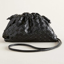 (black) Italian Design Woven Leather Crescent Bag Women Mini Pouch Bag