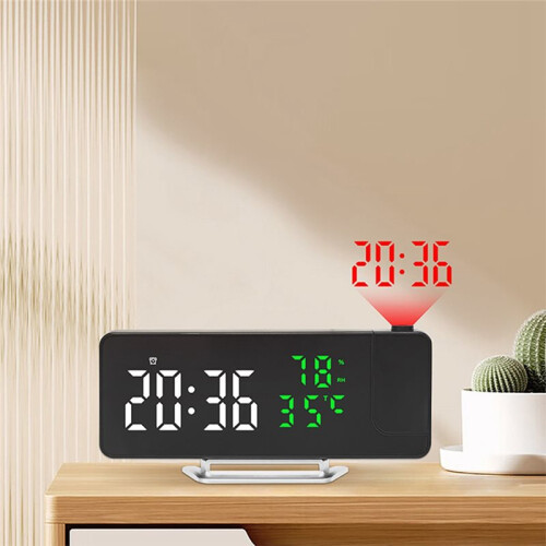Multifunctional Clock Temperature and Humidity Projection Alarm Clock LED Mirror Clock with Data Projection Green 1