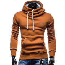 (L, Camel) Men Long Sleeve Hoodie Cowl Neck Pullover Sweatshirt Slim Fit Jumper
