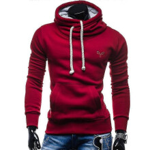 (M, Red) Men Long Sleeve Hoodie Cowl Neck Pullover Sweatshirt Slim Fit Jumper