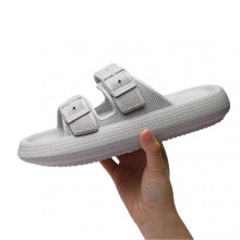 (38 to 39, Gray) Women\'s Flat Sandal Double Buckle Adjustable Slides Pillow Slippers For Indoor And Outdoor