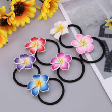 Haargummis mit hawaiianischen Blumen für Strandpartys, weiche Haargummis aus Keramik mit Frangipani-Motiv, elastische und strapazierfähige