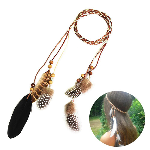 Κρίκοι από φτερά Boho, Ινδική κορδέλα με φτερά: Χειροποίητο κάλυμμα κεφαλής, φυσικά 1