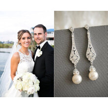 Zoetwaterpareldruppels in vintage art deco hangende oorbellen, hypoallergene bruidsoorbellen met een luxe, opvallend design, elegante oorbellen voor