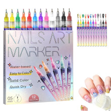 12 Colors Nail Art Pens Set with 0.5mm Precision Tip, Quick Dry Markers for Gel Nails Drawing
