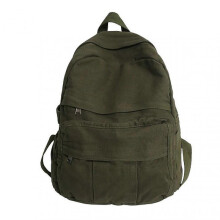 (Green) Lightweight Canvas Bookbag For Teens Large Capacity Daypack With Zipper Closure For Female Teenage Girl Backpack