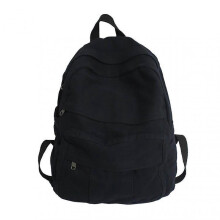 (Black) Lightweight Canvas Bookbag For Teens Large Capacity Daypack With Zipper Closure For Female Teenage Girl Backpack