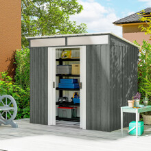 Outsunny 6.5x4FT Garden Shed Lockable Metal Tool Shed Light Grey Wood Effect