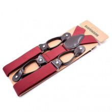 (Wine Red) Men Suspender With 6 Button Closure Non-slip Design Adjustable Elastic Keep Your Pants Up Men Y-shaped Heavy Duty Suspender Dad Gift