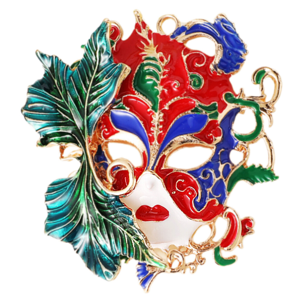 Red Cultural Heritages Inspi Mask Brooch Zinc Alloy