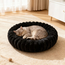 (Black, 60cm) Warm & Cosy Round Pet Bed Cat Bed Dog Bed