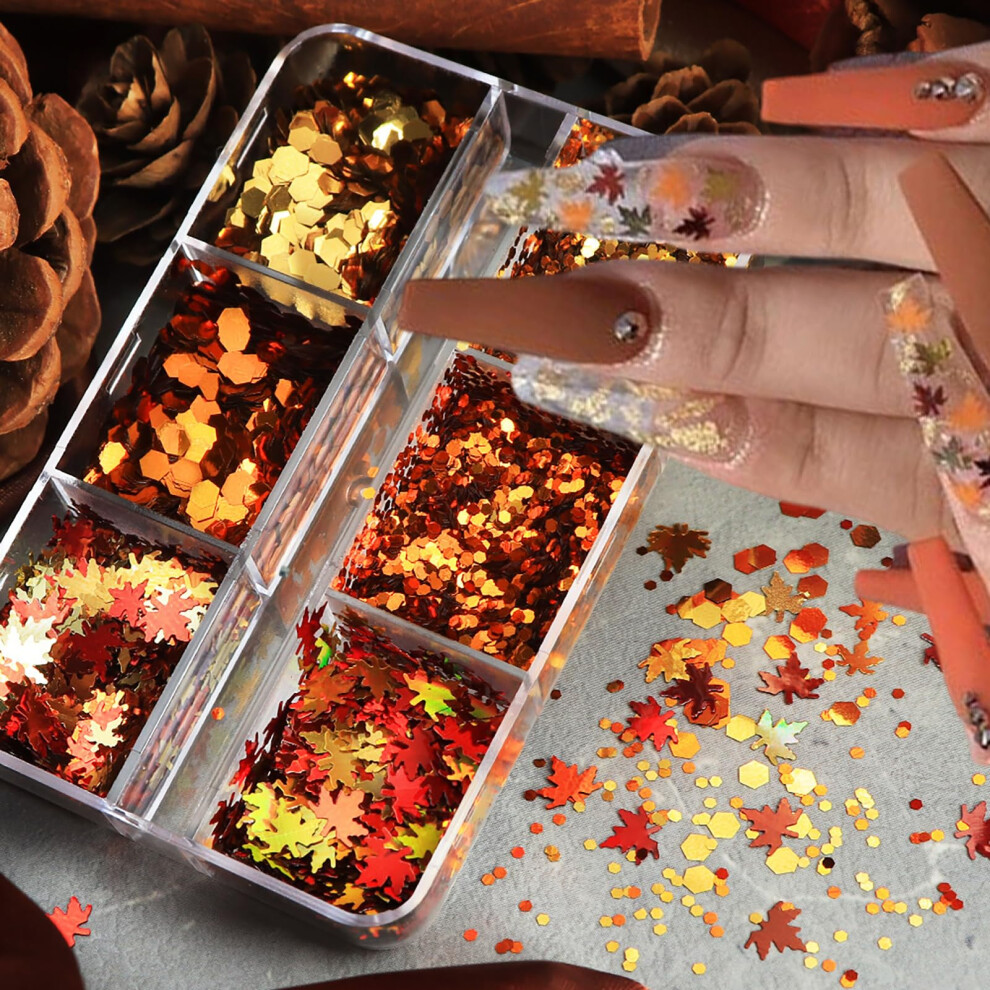 Holographic Nail Glitter Set 6 Color Iridescent Hexagonal Sequins UV Gel Compatible with Storage Box