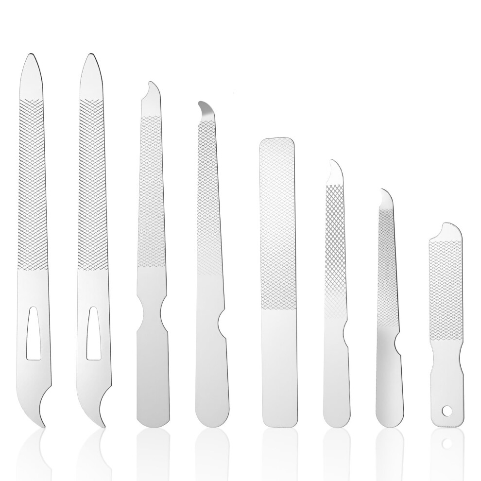 8pcs Metal Nail File Set, DoubleSided Stainless Steel for Precise Nail Shaping, Salon and Home
