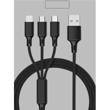Ongeëvenaard gebruiksgemak, multifunctionele oplaadkabel voor snelle, universele compatibiliteit, 3-in-1 nylon gevlochten ontwerp met duurzame