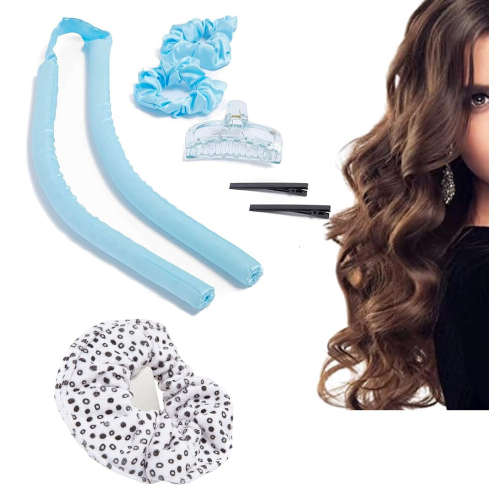 Unisex Heatless Hair Curler Styling Bundle With Silk Scrunchies And Clips For Overnight Frizz Curls