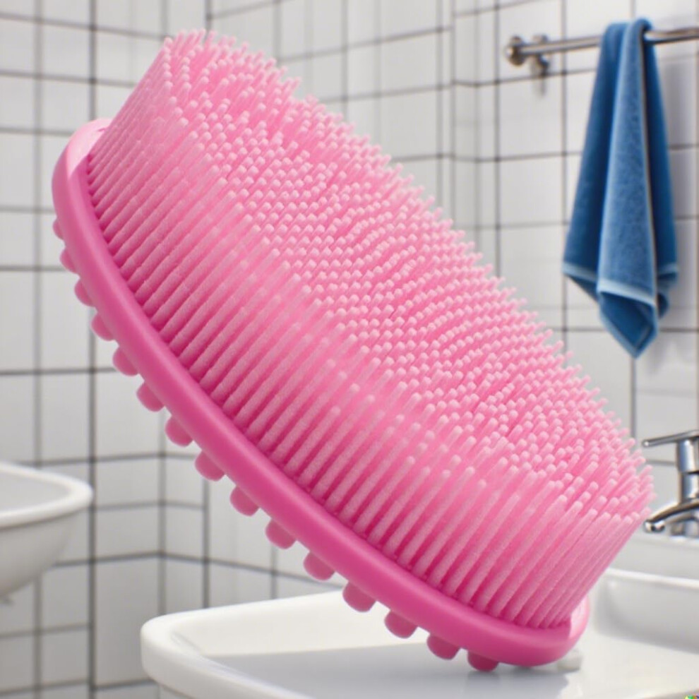 Pink Dualsided Silicone Body Scrubber For Shower Gentle Exfoliation Soft Bath Brush