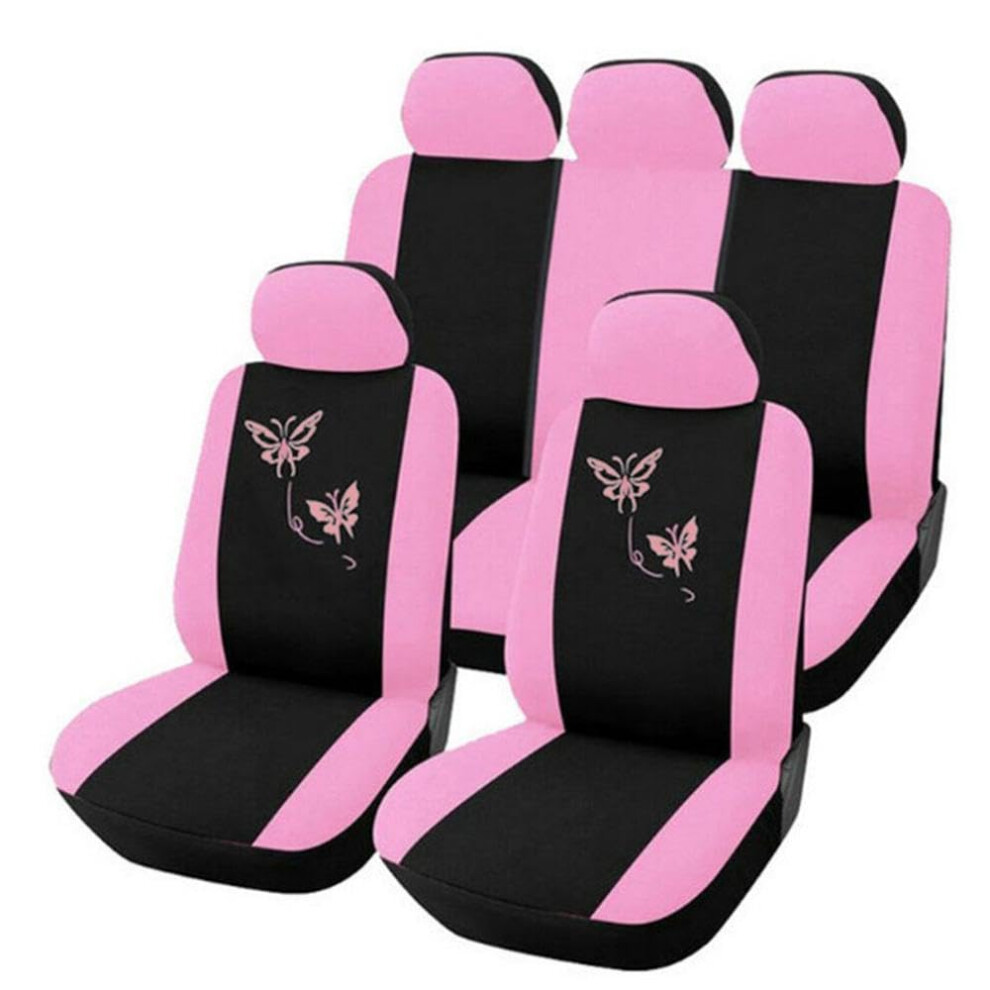 Butterfly Car Seat Covers For Women, Universal Fit Plush Seat Protectors With Embroidery Pink/Black 9001264021665