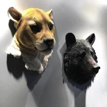 (Bear Large 1 Pc) 1/2/3 Animal Head Wall Sculpture Ornament Resin Statue Hanging Art
