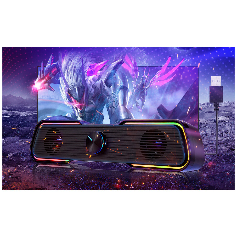 Dynamic Desktop Soundbar, Rgb Illuminated Computer Speaker With Audio- Sync And Volume Control, For Computers Cell Phones Tvs, Loud Sound, Clear Light 9420858839118