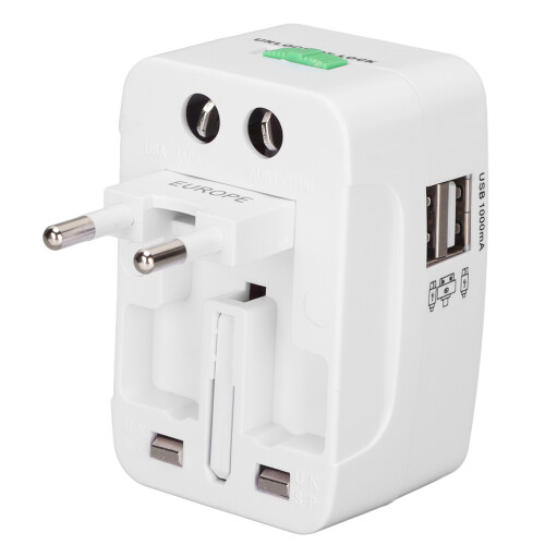 Παγκόσμιος προσαρμογέας πρίζας με διπλή θύρα USB για μικρές συσκευές κάτω των 1500W, 2
