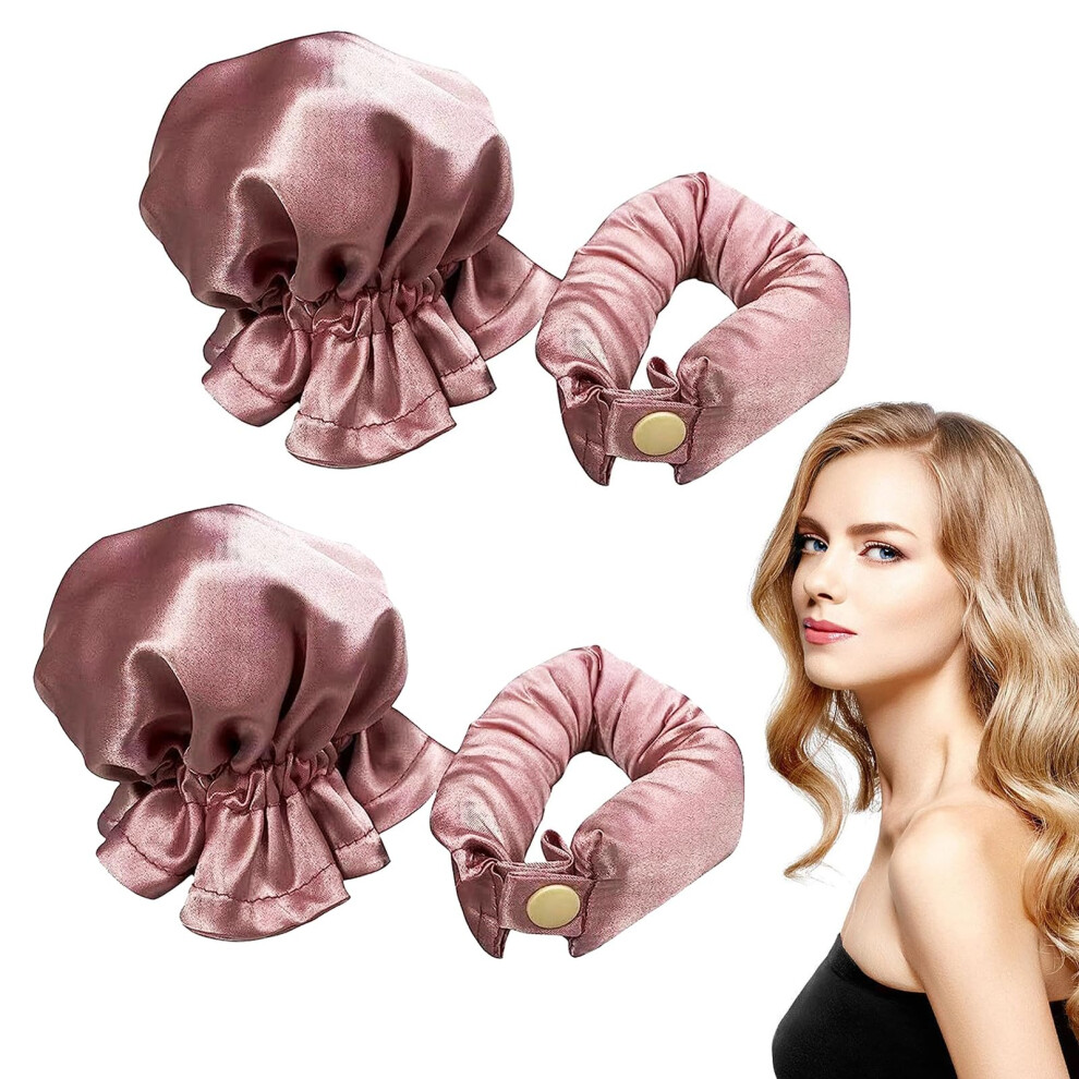 Heatless Curling Rod Headband Satin Set for Overnight NoHeat Curls Long Hair Friendly Pink