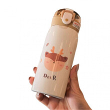(Beige Deer Head) Insulated Stainless Steel Water Bottles With Straw Leak Proof And Bpa-free Double Wall Water Bottles Hot And Cold Water