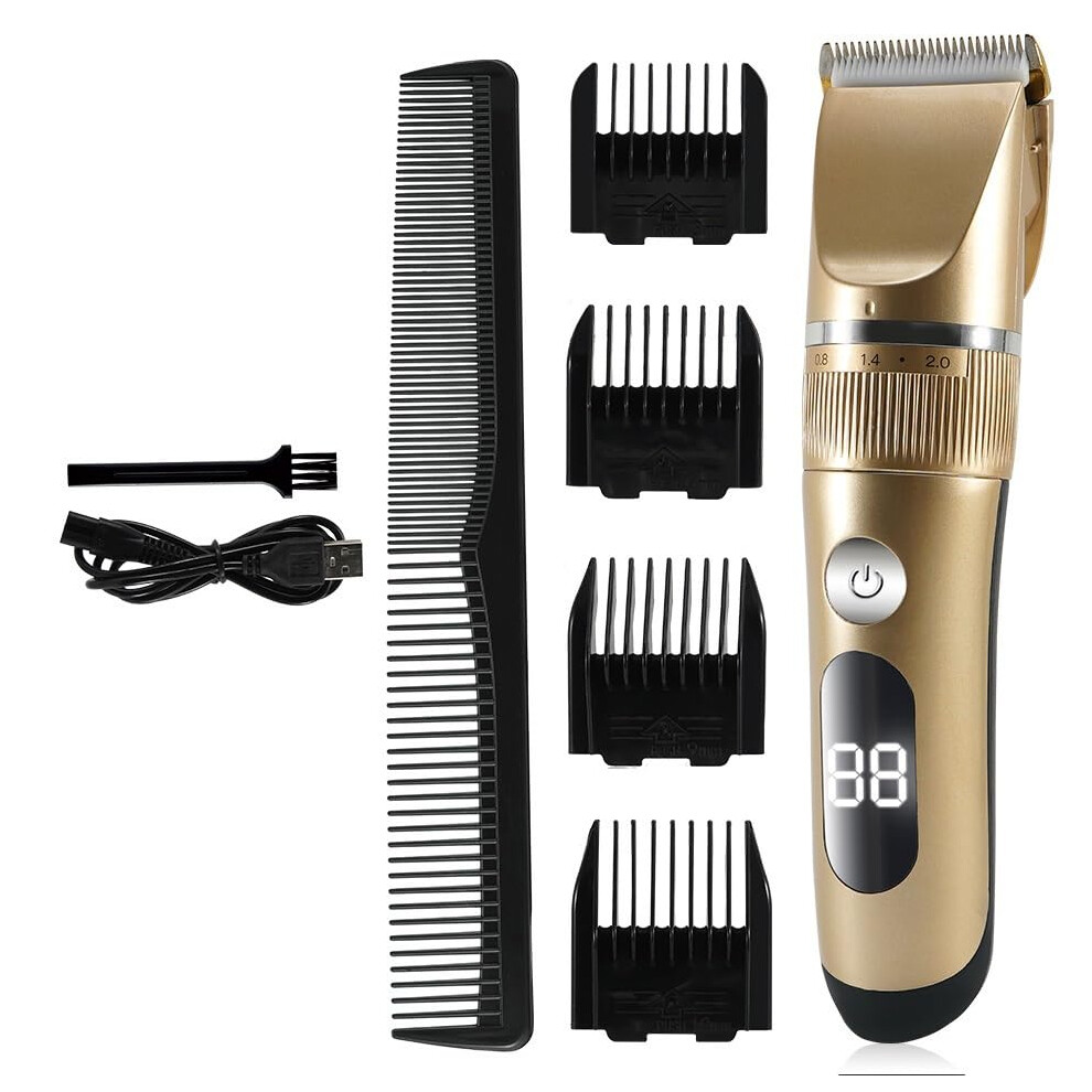 Gold Men's Hair Clippers Cordless Rechargeable Trimmer With Precision Adjustment And Powerful Motor