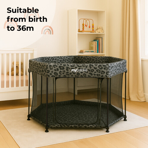 My Babiie Baby Playpen - Grey Leopard 2