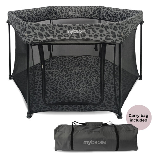 My Babiie Baby Playpen - Grey Leopard 1