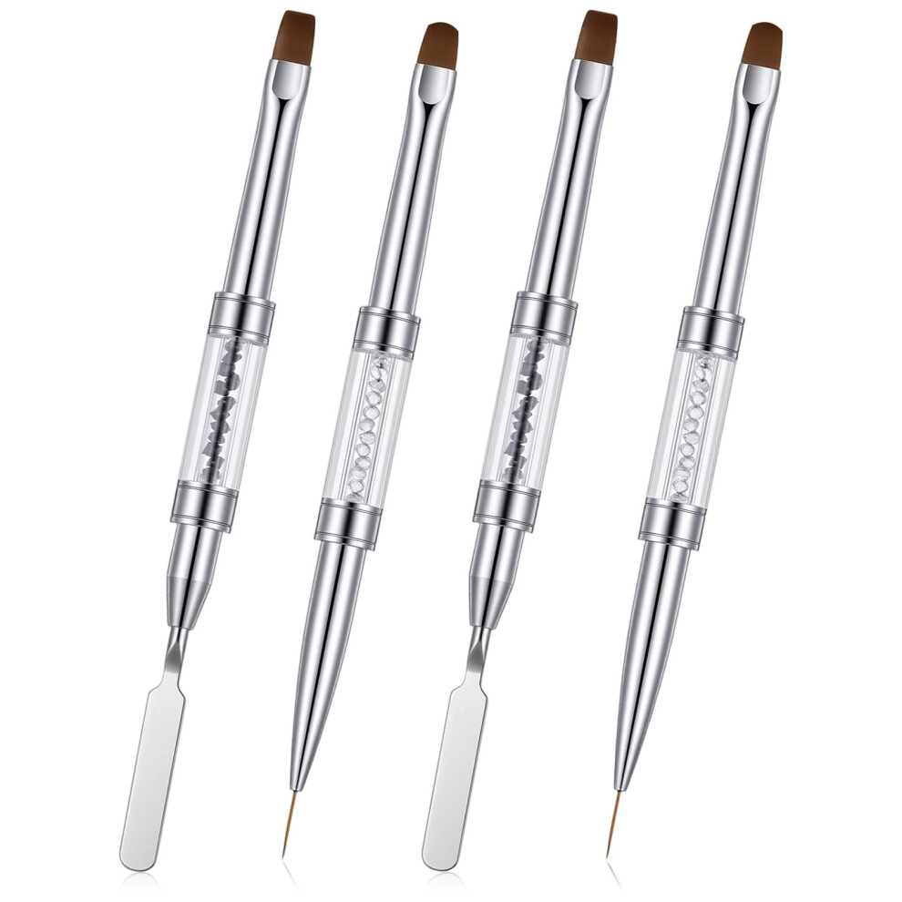 Builder Gel Nail Brush Set, DualEnded Design with Nylon Bristles for French Tips and Sculpting, 4pcs
