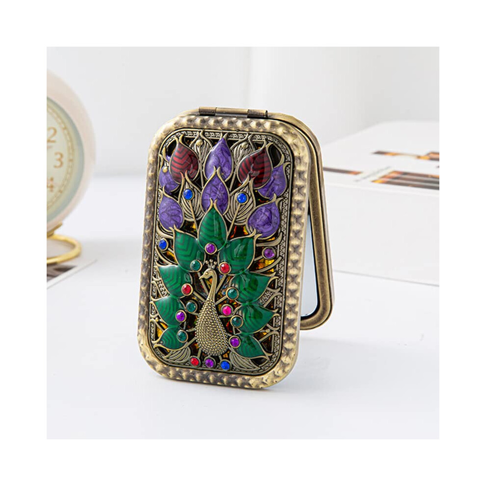 Vintage Compact Mirror for Women, Retro Embossed Double Sided Makeup Mirror with Magnification