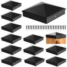 12 Pcs 4x4 Aluminum Fence Post Caps, Weatherproof Pyramid Post Protection with Screws, Black