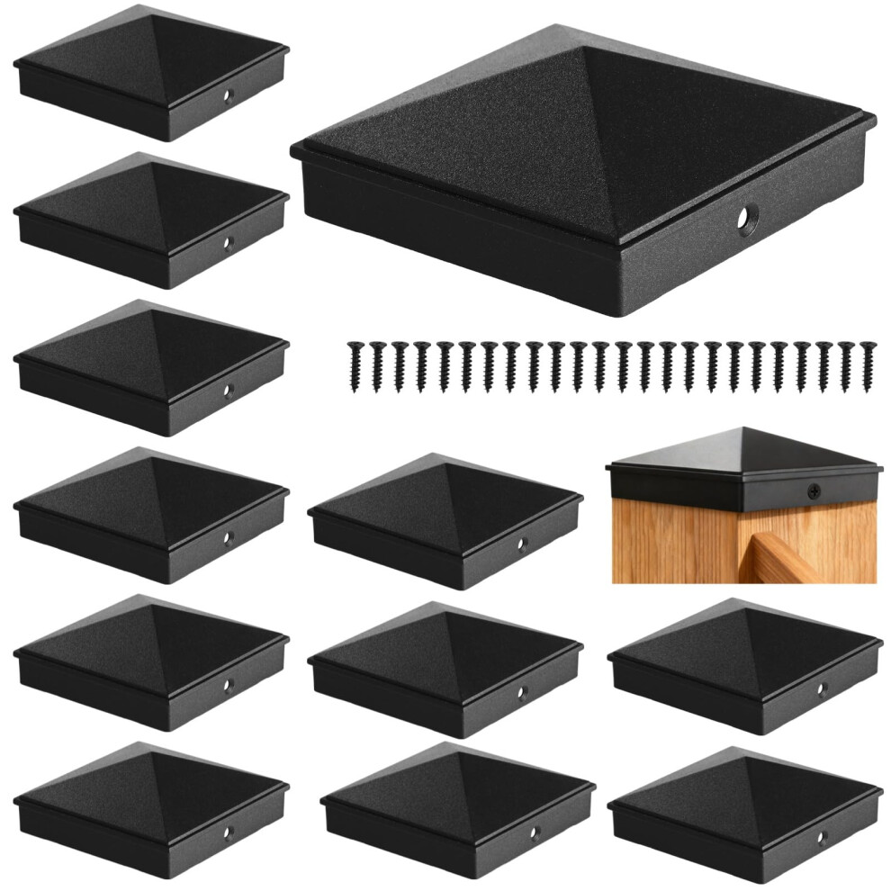 12 Pcs 4X4 Aluminum Fence Post Caps, Weatherproof Pyramid Post Protection With Screws, Black 9001264024697