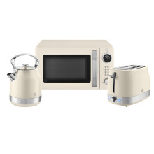 Swan Retro Kitchen Set, 1.7L Rapid Boil Traditional Kettle, 2 Slice Toaster and 20L Microwave, Cream, SK14631C & ST19028C & SM4425CRM, EEJB356